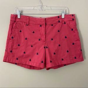 British Khaki Women’s Shorts Size 10 Pink Embroidered Sail Boats Stretch